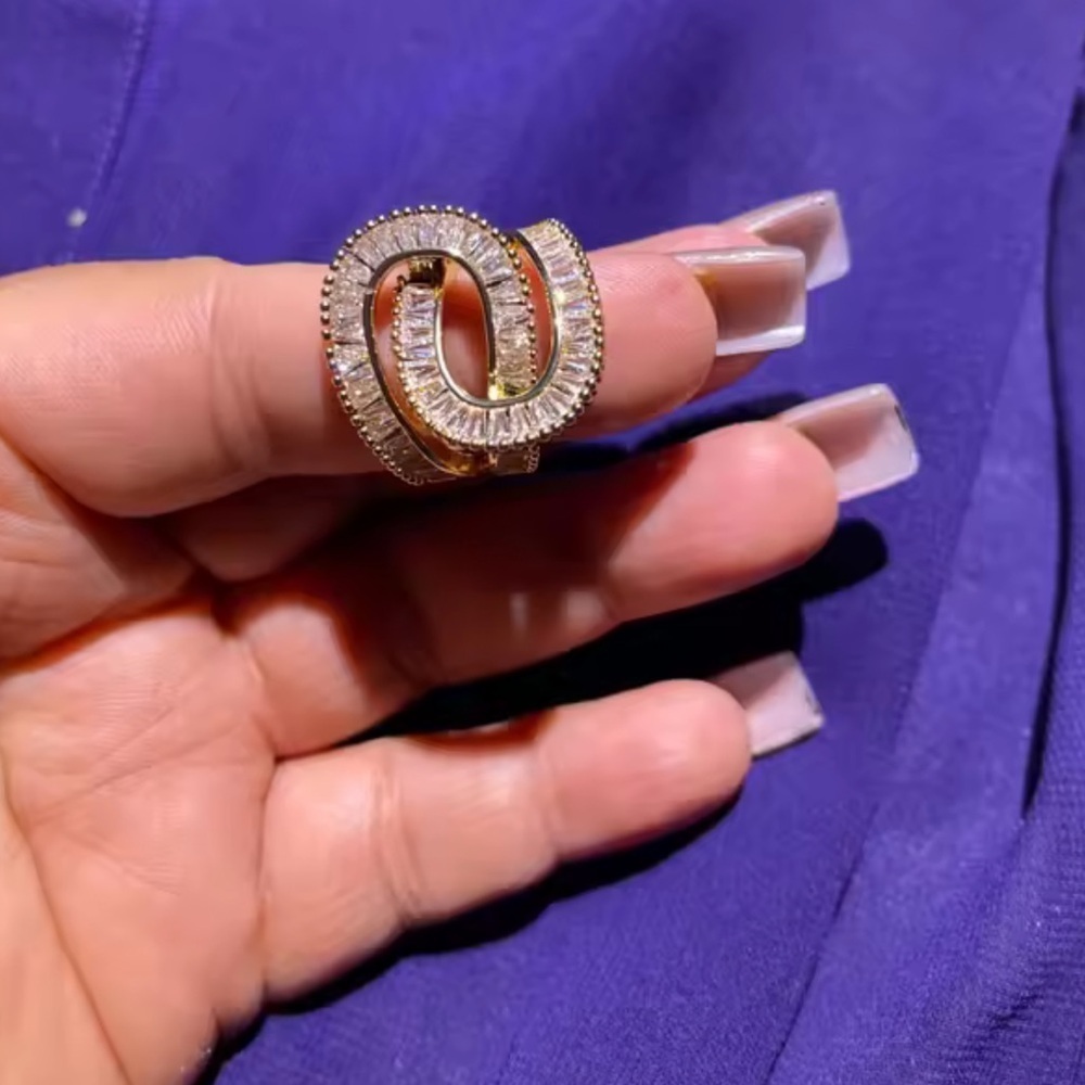 Gold Baguette Crystal Wrap Ring | Elegant Statement - Picture 12 of 14